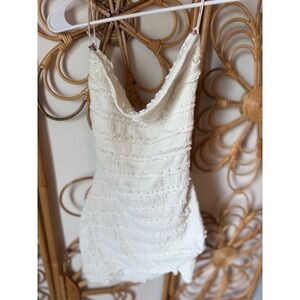 Fashion Nova White Textured Tie Back Mini Dress XS